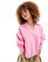 Monki long sleeve collar polo knitted sweater in pink