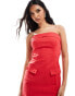 Kaiia linen look tailored fold over bandeau pocket detail maxi dress in red