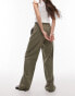 Topshop – Elegante Hose in Dunkelkhaki mit Wickeldetail am Bund, Kombiteil