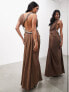 ASOS EDITION premium rope diamante neck detail one sided satin maxi dress in mocha