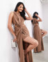 ASOS EDITION premium rope diamante neck detail one sided satin maxi dress in mocha