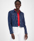 Women's Striped Denim Puff-Shoulder Jacket