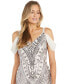 Women's Sequin Embellished Draped Sleeve V-Neck Gown