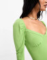 Glamorous long sleeve sweetheart neck bodysuit in green