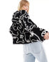 Monki oversized zip front hooded sweater in mono scribble print