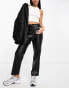 Mango cropped faux leather cigarette trousers in black