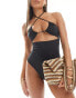 ASOS DESIGN Maya ruched keyhole halter swimsuit in black