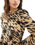 New Look animal print crinkle smock midi dress