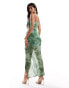 ASOS DESIGN bandeau maxi dress with twist mesh bodice in green floral