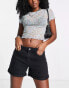 ONLY Vega low rise rolled hem denim mom shorts in black