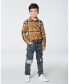 Toddler Boys Button Down Flannel Shirt With Pocket Plaid Golden Yellow And Gray - Toddler|Child