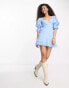 French Connection cut out mini dress in baby blue broderie