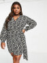 Glamorous Curve long sleeve wrap dress with tie waist in bright ditsy