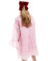 Sister Jane contrast bow tie ruffle shirt mini dress In pink