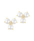 Gold Freshwater Cultivated Pearl Cubic Zirconia 3-Point Flower Earrings