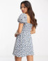 Glamorous milkmaid mini tea dress in blue daisy