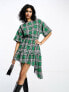 ASOS DESIGN boucle mini smock dress with frayed hem in green check