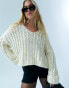 ASOS DESIGN hand knit jumper in chunky stitch with turn back cuffs in cream