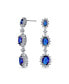 Long Royal Blue Triple Oval Halo Blue CZ Chandelier Earrings For Women Cubic Zirconia Rhodium Plated Brass