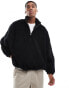 ASOS DESIGN extreme oversized half zip borg sweatshirt with piping in black