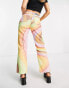 The Ragged Priest high waisted straight leg jeans in retro rainbow swirl denim