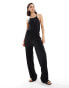 JDY open back plisse jumpsuit in black