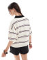 ASOS DESIGN knitted oversized polo shirt in cream stripe