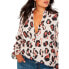 Plus Size Printed Button Down Shirt With Ruffle Neck