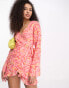 Pretty Lavish tie waist frill mini dress in pink floral