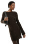 COLLUSION knitted texture slash mini dress in chocolate