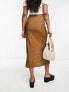 Urban Revivo gathered side crinkle midi skirt in brown