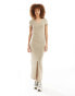 JDY ribbed cap sleeve maxi dress in beige