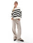 Bershka chunky crew neck jumper in ecru & black stripe