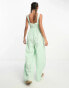 ASOS DESIGN shirred pinafore jumpsuit in sage