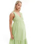 ASOS DESIGN Maternity v-neck crinkle midi sundress with tiered skirt in green