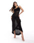 ASOS DESIGN knitted maxi dress with woven frill in black