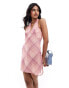 ASOS DESIGN chiffon halter mini dress in pink check