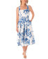 Women's Belted Floral Jacquard Midi Dress