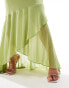 TFNC Plus Bridesmaid satin one shoulder ruffle maxi dress in olive