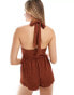 ASOS DESIGN crinkle halter playsuit in rust