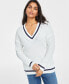 Women's V-Neck Tipped Sweater, Created for Macy's