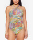 BLEU by Rod Beattie 281054 High Neck One-Piece Swimsuit in Orange Multi, Size 6