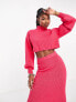 Aria Cove ribbed roll neck cropped jumper with volume sleeve co-ord in pink