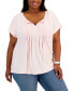 Plus Size Solid Short-Sleeve Pintuck Top