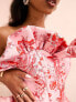 ASOS LUXE jacqaurd corset ruffle bandeau top in pink and red floral print