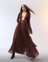 ASOS EDITION pleat flare sleeve maxi dress with ring detail back in chocolate