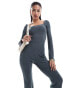 Fashionkilla super-soft off square neck long sleeve unitard in charcoal