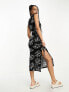 JDY Petite exclusive keyhole side midi dress in black & white floral