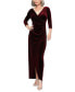 Petite Velvet Side-Ruched 3/4-Sleeve Gown