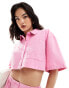 ASOS DESIGN cropped shirt with linen in washed pink co-ord